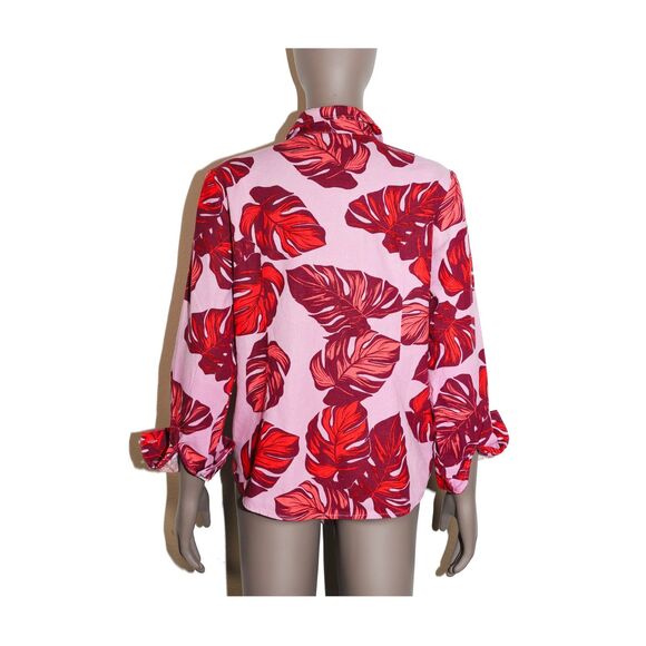 Floral Linen Button Down Long Sleeve Shirt Lightweight Boho Tie Top Medium - Picture 3 of 3